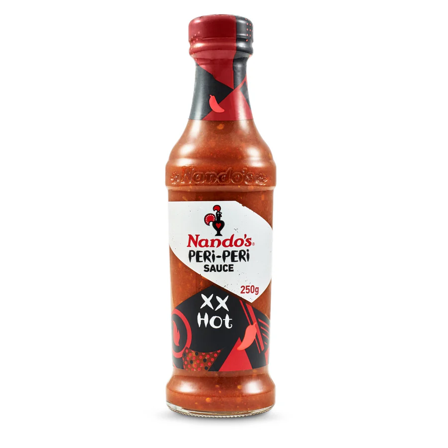 A 250g bottle of Nando’s Extra Extra Hot PERi-PERi Sauce.